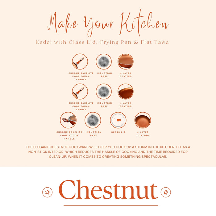 Chestnut Non Stick MYK, Set of 4 Pieces, Induction Base