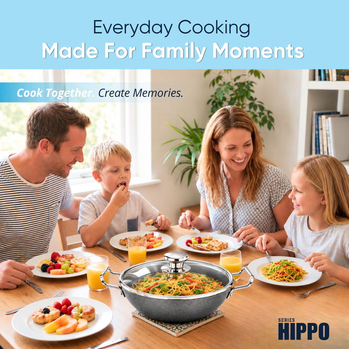 Hippo Reinforced Ceramic Non Stick Flat Base Kadai With Lid 24 cm