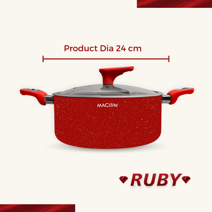 Ruby Non Stick Casserole With Glass Lid, 24cm Dia, 4.5 Liters, Induction Base