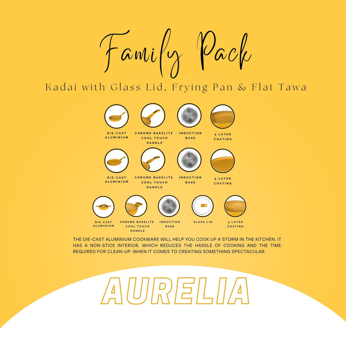 Aurelia Non Stick Family Pack, Set of 7 Pieces, Induction Base