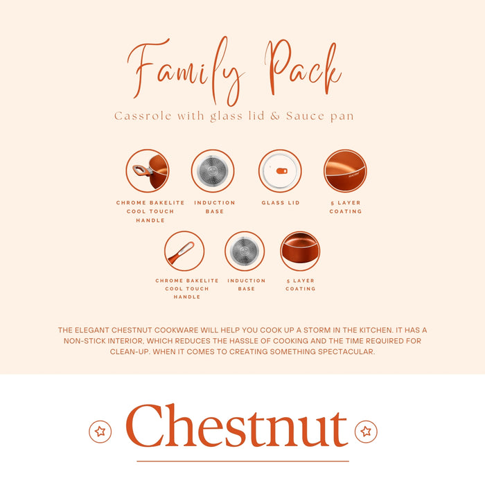 Chestnut Non Stick Family Pack, Set of 7 Pieces, Induction Base