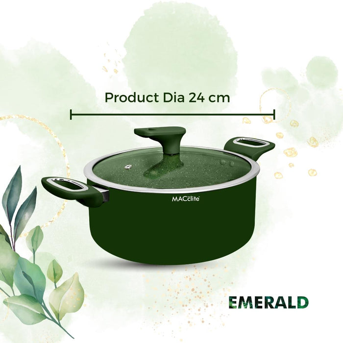 Emerald Non Stick Casserole With Glass Lid, 24cm Dia, 4.5 Liters, Induction Base