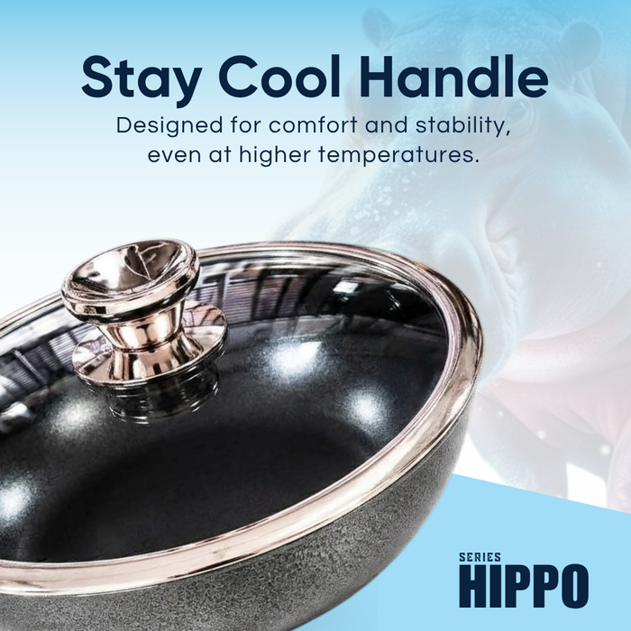 Hippo Reinforced Ceramic Non Stick Round Base Tasla With Lid 24 cm