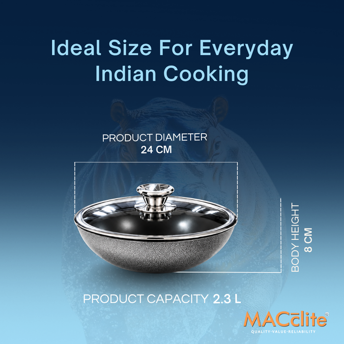 Hippo Reinforced Ceramic Non Stick Round Base Tasla With Lid 24 cm