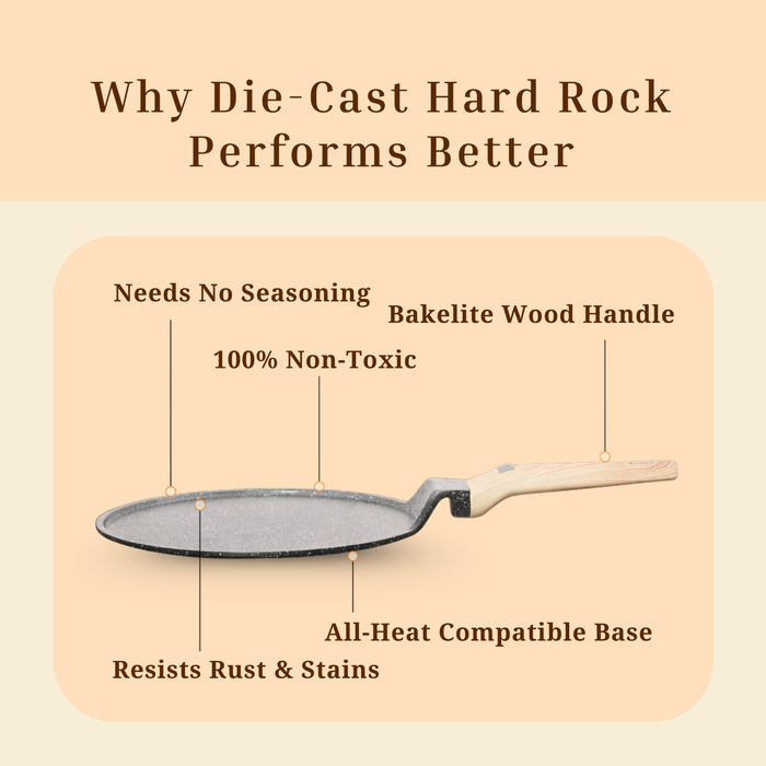 Hard Rock Die Cast Non Stick Triumph Flat Tawa, Induction Base
