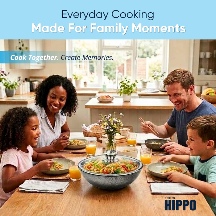 Hippo Reinforced Ceramic Non Stick Round Base Tasla With Lid 24 cm