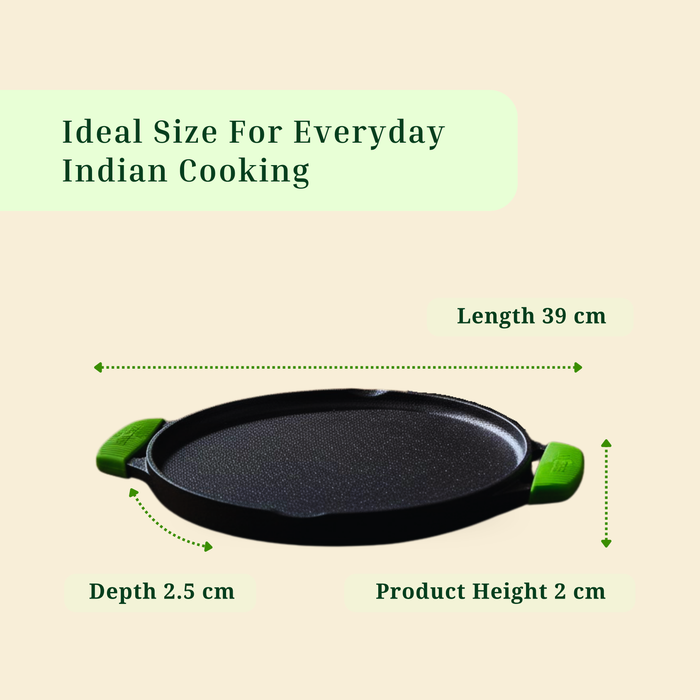 IRONIUM Pre-Seasoned Cast Iron Dual Tawa 30CM Dia With 2 Silicon Handle