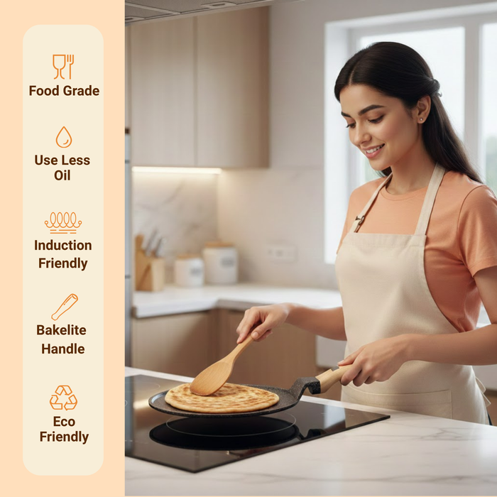 Hard Rock Die Cast Non Stick Triumph Flat Tawa, Induction Base