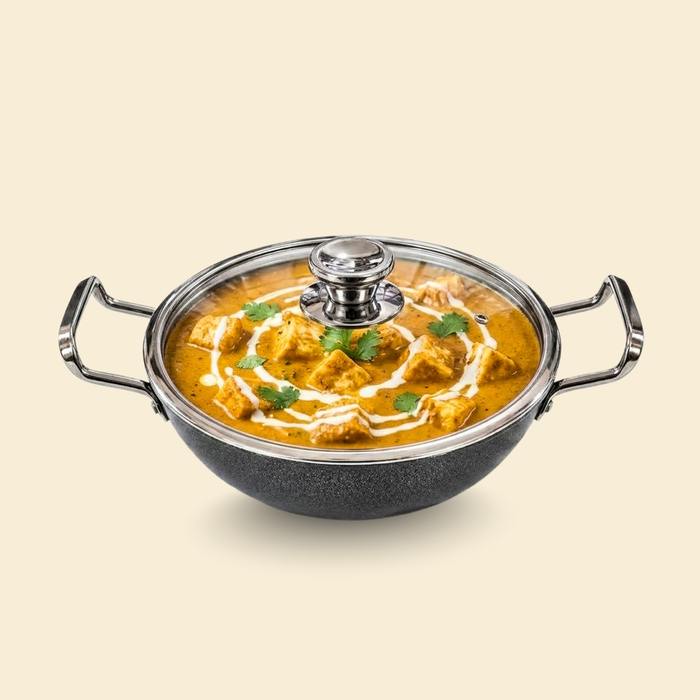 Hippo Reinforced Ceramic Non Stick Round Base Kadai With Lid 24 cm