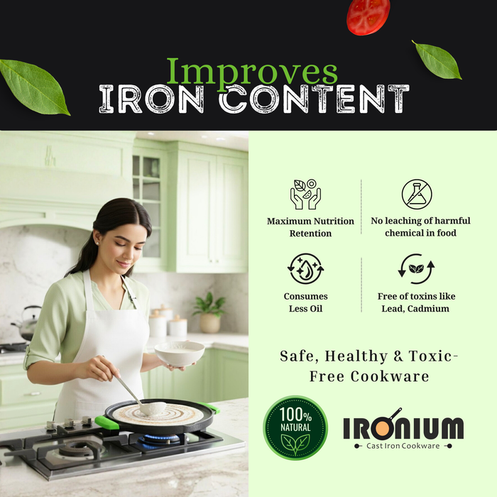 IRONIUM Pre-Seasoned Cast Iron Dual Tawa 30CM Dia With 2 Silicon Handle