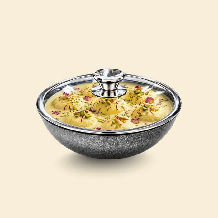 Hippo Reinforced Ceramic Non Stick Flat Base Tasla With Lid 24 cm