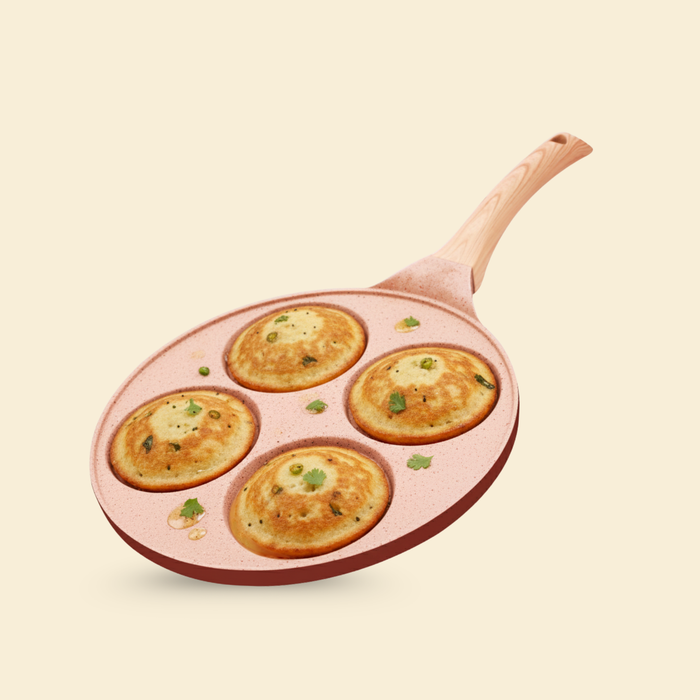 Butter Scotch Die Cast Non-Stick Triumph Tikki/Cake Pan/Mini Uttappam Tawa 4 Cavity, Induction Base