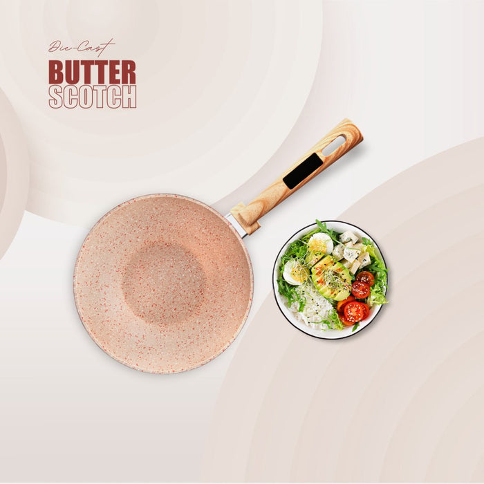 Butter Scotch Die Cast Non Stick Wok With Glass Lid 20cm Dia, 1.8 Liters, Induction Base