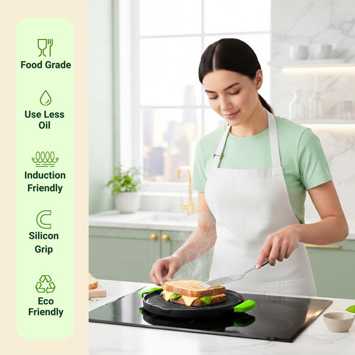 IRONIUM Pre-Seasoned Cast Iron Dual Tawa 30CM Dia With 2 Silicon Handle