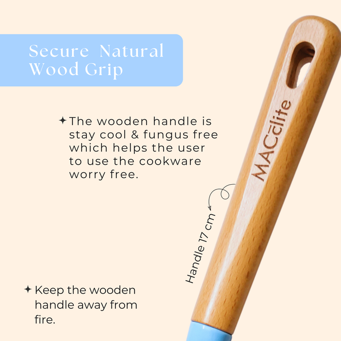 MACclite SeasNamel Cast Iron Flat Tawa with Wooden Handle 28cm
