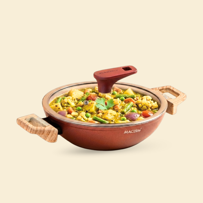 Butter Scotch Die Cast Non Stick Triumph Kadai With Glass Lid, Induction Base