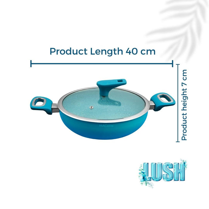 Lush Non Stick Kadai  With Glass Lid, 24cm Dia, 2.5 Liters, Induction Base