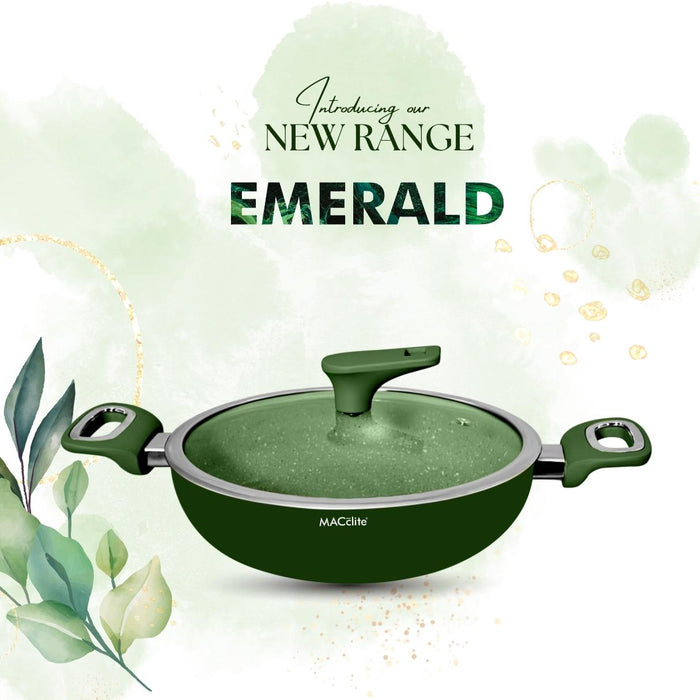 Emerald Non Stick Kadai With Glass Lid, 24cm Dia, 2.5 Liters, Induction Base