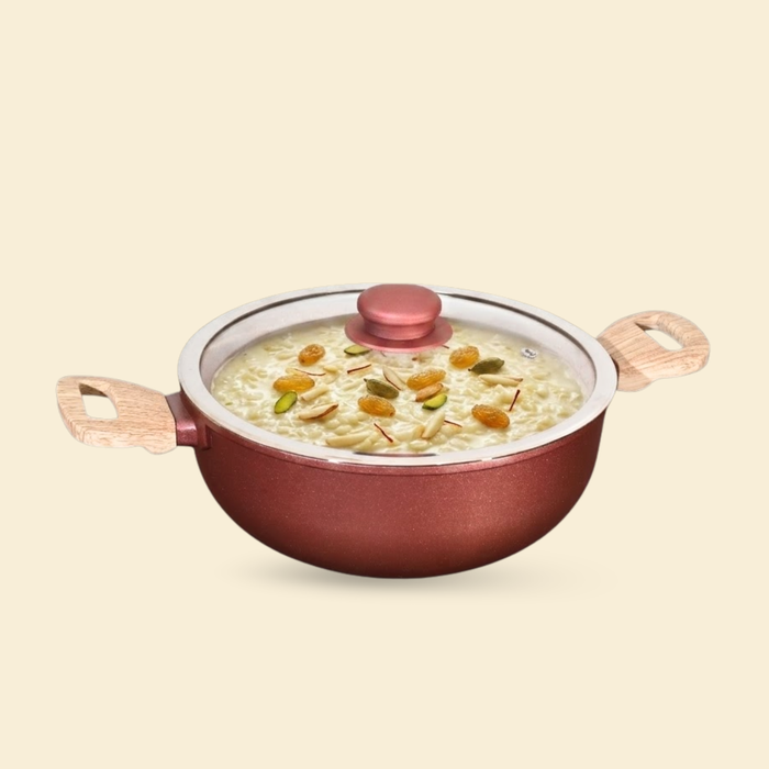 Butter Scotch Die Cast Non Stick Kadai With Glass Lid, Induction Base