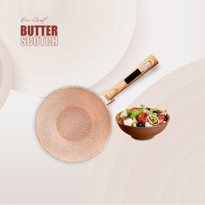 Butter Scotch Die Cast Non Stick Wok With Glass Lid 24cm Dia, 2.8 Liters, Induction Base