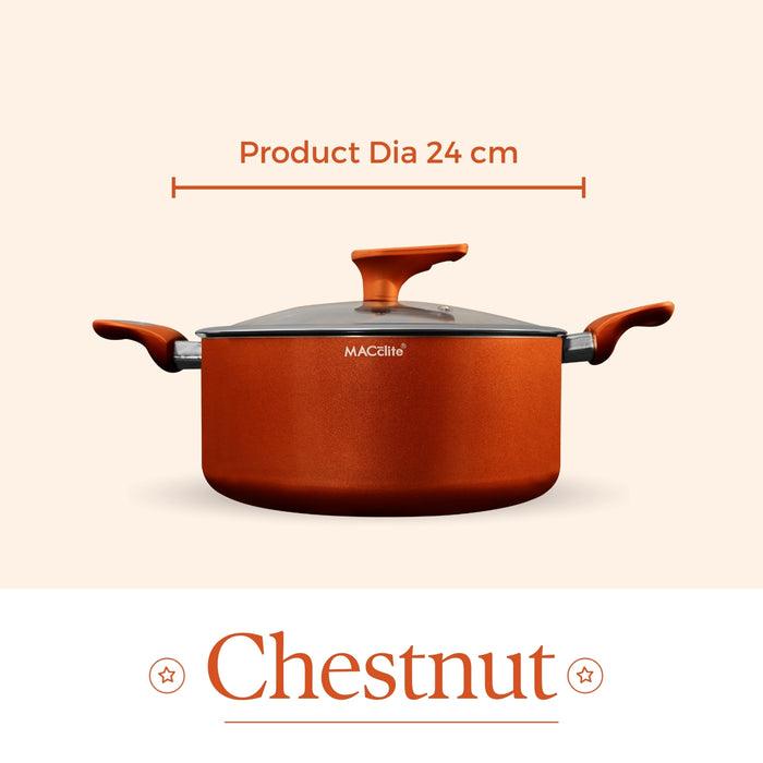 Chestnut Non Stick Casserole With Glass Lid, 24cm Dia, 4.5 Liters, Induction Base