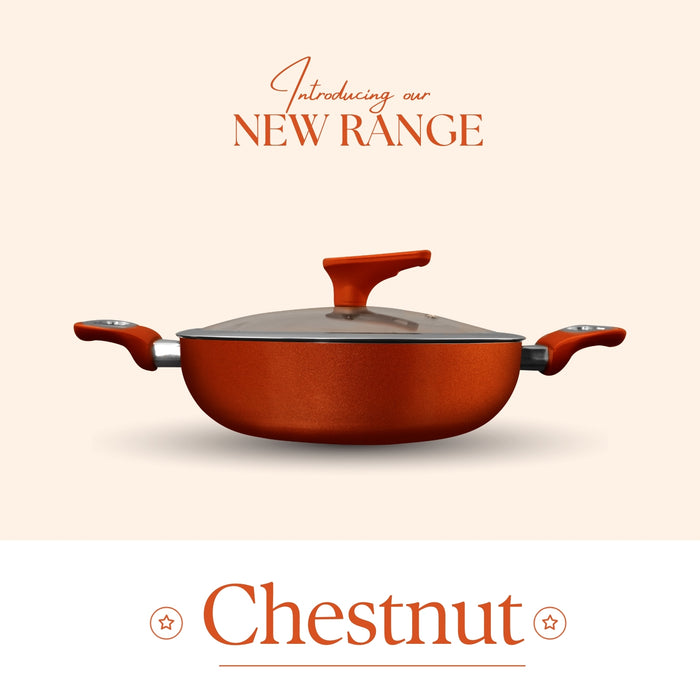 Chestnut Non Stick Kadai  With Glass Lid, 24cm Dia, 2.5 Liters, Induction Base