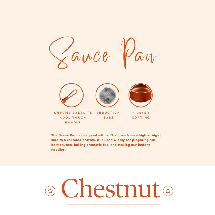 Chestnut Non Stick Sauce Pan, 18cm Dia, 2 Liters, Induction Base