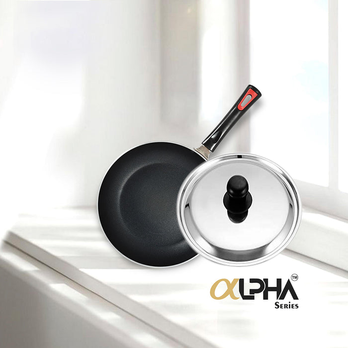 Alpha Non Stick Frying Pan with SS Lid, 20cm Dia, 1.25 Liters, Induction Base