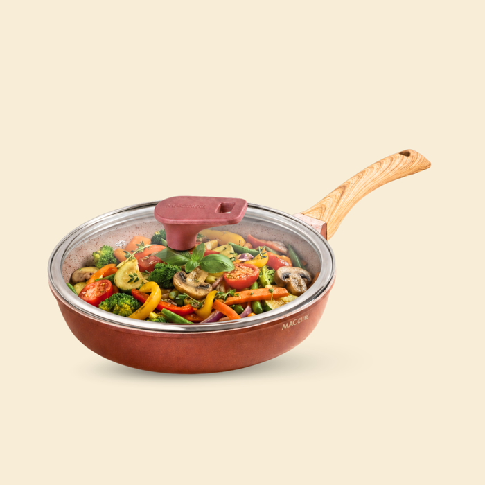 Butter Scotch Die Cast Non Stick Fry Pan 24cm Dia with Glass Lid, Induction Base