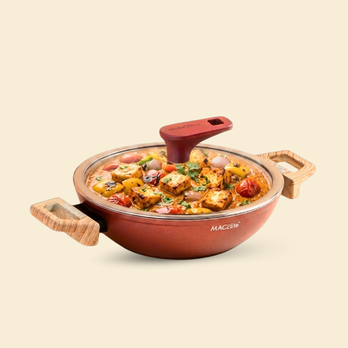 Butter Scotch Die Cast Non Stick Triumph Kadai With Glass Lid  30 cm Dia, Induction Base