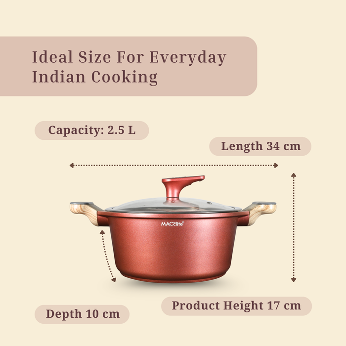 Butter Scotch Die Cast Non Stick Triumph Casserole With Glass Lid, Induction Base