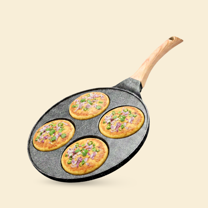 Hard Rock Die Cast Non-Stick IB Triumph Plain Tikki/Cake Pan/Mini Uttappam Tawa 4 Cavity