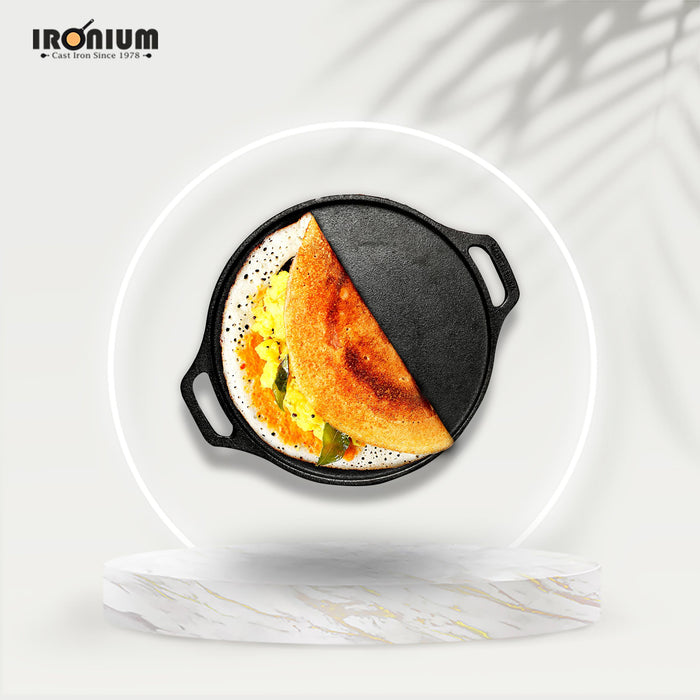 IRONIUM Pre Seasoned Cast Iron Dosa Tawa, 30cm Dia, Induction Base - MACclite