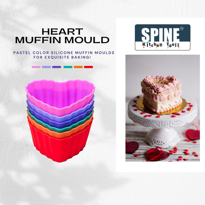 SPINE Silicone Heart Muffin Mould Set Of 6 Pieces